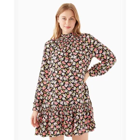 Kate Spade Road Trip Floral Shift Dress NWOT Chic Feminine Smocked Ruffle Dress - Picture 1 of 10